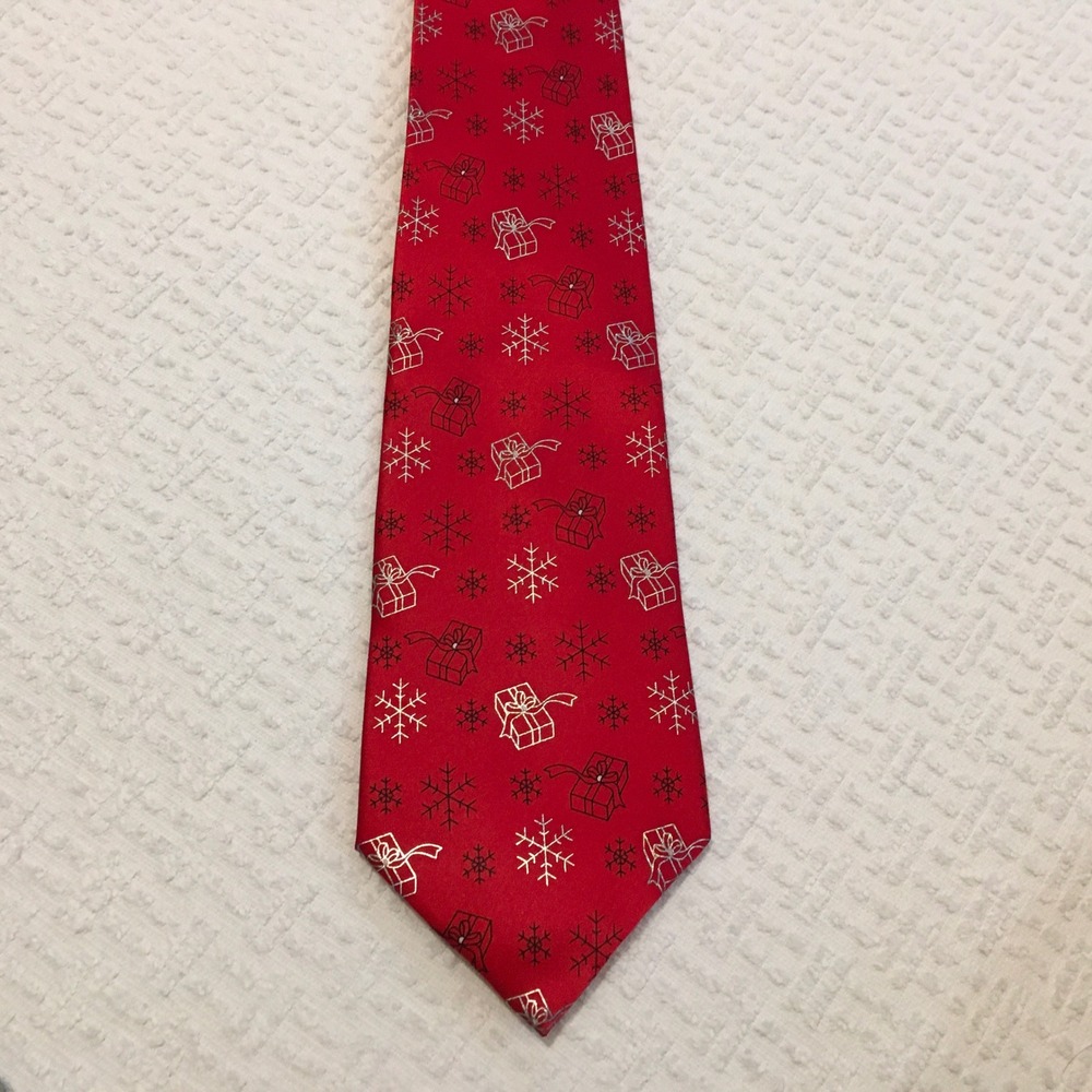 Men's Musical Red Christmas Tie Gift Snowflake Pattern Silk Blend Noel Holiday